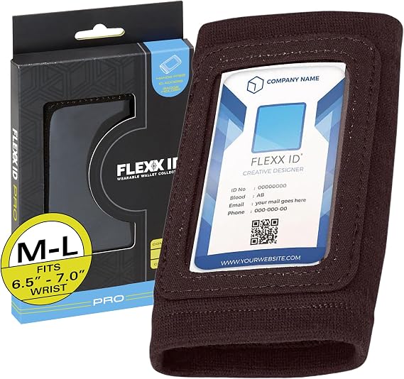 FLEXX ID PRO Secure RFID-Enabled Clear Window Arm Badge Holder Wallet with Zipper Pocket - Quick Hands-Free Access for Secured Areas - Ski Pass Holder - Ideal for Work, Gym, Travel - Brown