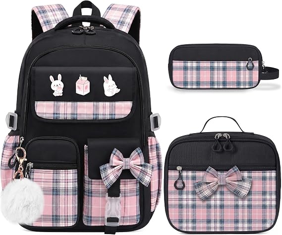 School Backpacks for Girl - 5PCS Cute Girls Backpack with Lunch Box | 18" Large Capacity Bookbag with Multiple Pockets,Perfect for Travel and School