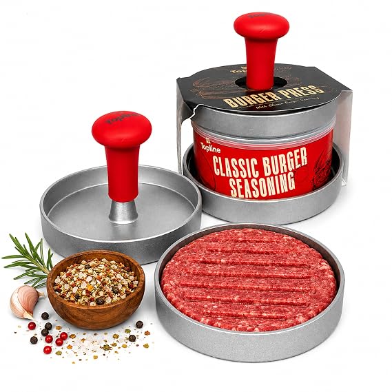 Topline Smash Burger Press & Seasoning Set Hamburger Patty Maker, Meat Press & Burger Mold Kit BBQ, Burger & Grill Spice Seasoning Grill Master BBQ Gift for Men, Dad, Home Chefs & Burger Lovers