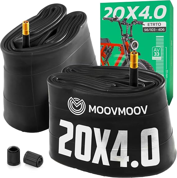 MOOVMOOV 20x4.0 Fat Tire Tube Schrader Straight Valve (x2) - Compatible with Fat Bike/Mountain Bike/Electric Bikes - 20x4 Inner Tube for Fat Tire Bike 20 Inch Tire 20 x 4.0