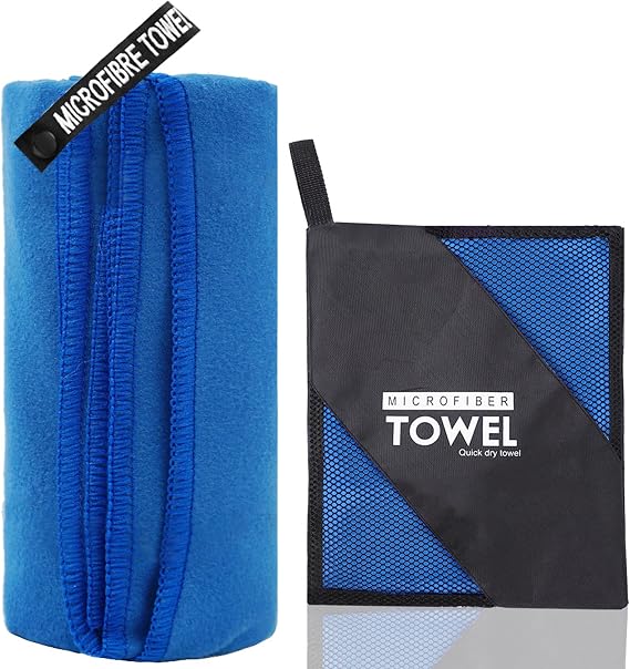 Microfibre Towel, Blue, 80x40 cm | Compact, Ultra Lightweight, Quick Dry, Perfect for Gym, Travel & Swimming, Sports, Camping & Hiking