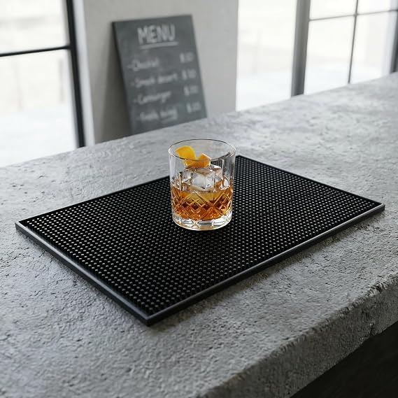 Deconox Lüx Bar Matı 43x28 cm Kaymaz Siyah Kauçuk Bar ve Bulaşık Matı - Dayanıklı Dökülme ve Servis Matı (450 gr) Bardak Kurulama Matı
