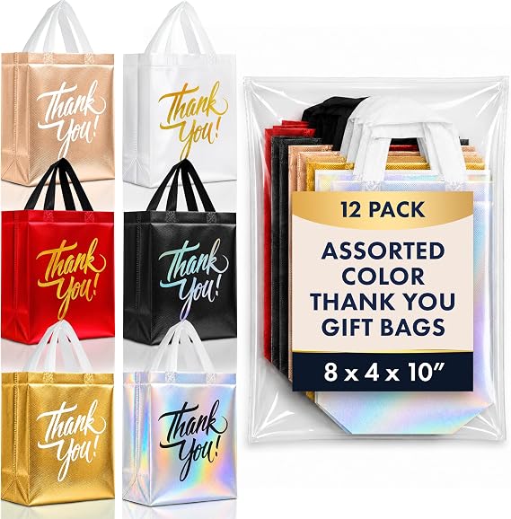 Nush Nush Medium Thank You Gift Bags in 6 Colors, 8 x 4 x 10, Set of 12