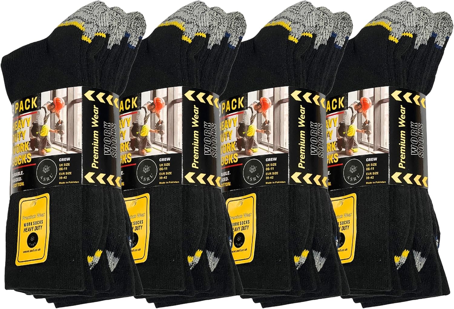 Men's Work Socks Pack Of 12 Breathable Resistant Design | Stretch Fit Heavy Duty Reinforced Heel and Toe