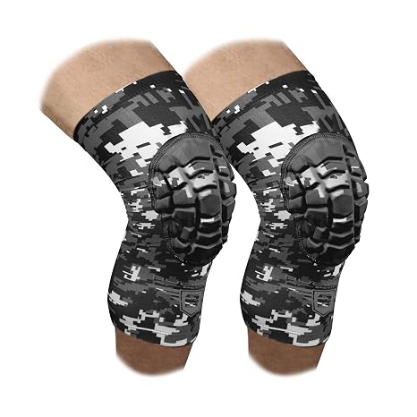Bucwild Sports Volleyball Knee Pads | Padded Knee Compression Sleeves with Anti-Slip Grip & Flatten-Resistant Cushion | For Basketball, Volleyball, Wrestling & Training 1 Pair (Black Camo, Large)