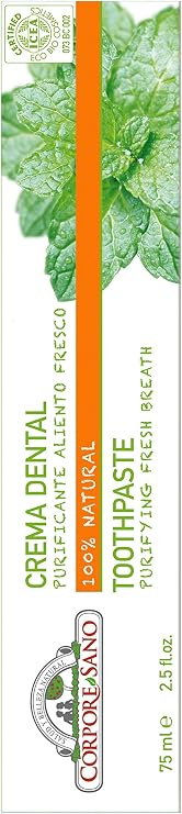 Corpore Sano Purifying Toothpaste-Fresh Breath-Thyme,Mint & Basil-Certified Organic-FLUOR Free-Imported from Spain-75 ml/2.5 fl oz