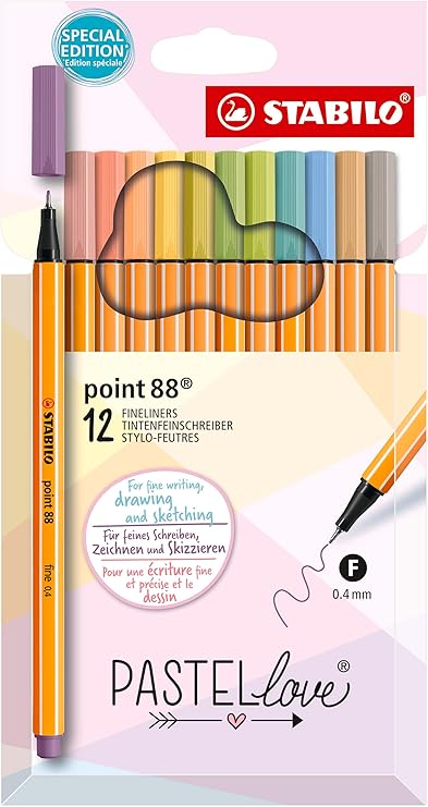 Fineliner - STABILO point 88 - Pastellove Set - 12er Pack - mit 12 verschiedenen Farben