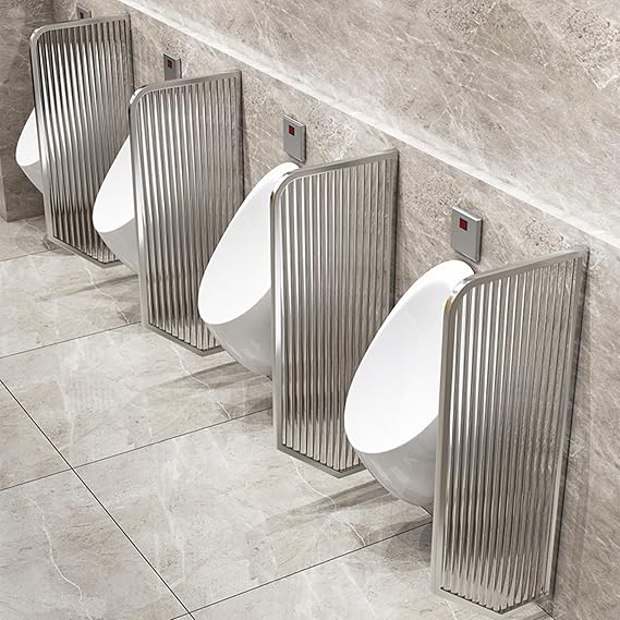 Urinal Partition Wall-Mounted Urinal Partition Screen Translucent, Men's Toilet Accessories with Metal Border, No Exposed Screws for Bar/Offices,Silver 1 PCS