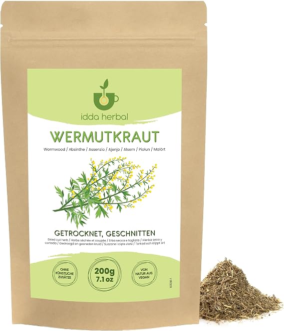 IDDA Herbal Wormwood Tea 200g 7.1 oz, Dried and Cut Wormwood Herb, Herbal Loose Leaf Tea