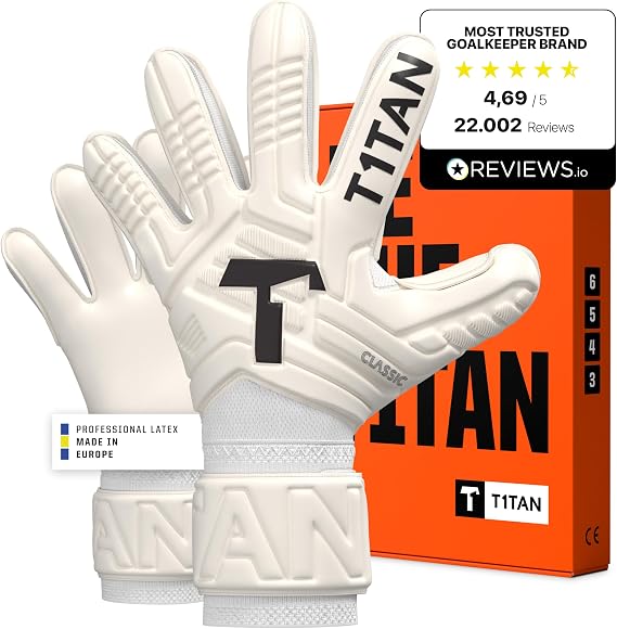 T1TAN Classic 1.0 White-Out Junior Soccer Gloves Kids - Goalie Gloves for Goalkeeper - Football - Kids & Youth