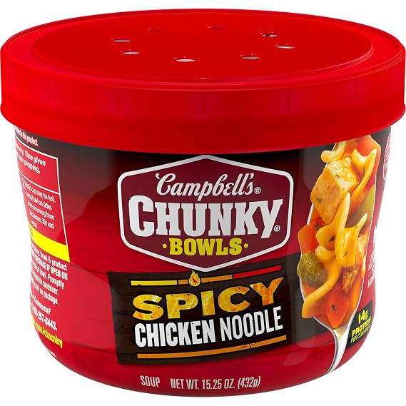 Campbells Chunky Spicy Chicken Noodle Soup, 15.25 oz Microwavable Bowl