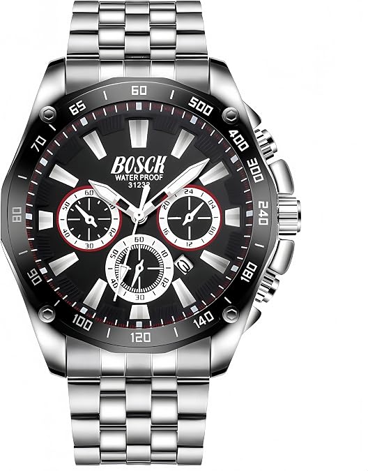 BOSCK Quartz Mens Watch,42mm (1.65 inches) Easy Read Day Stainless Steel Business Watch for Men,30M Waterproof Sports Mens Wrist Watches