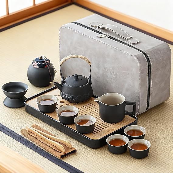 Chinese Tea Set, 14 Pcs Ceramic Japanese Gongfu Tea Set with 230ml Teapot