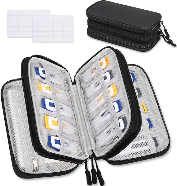 Lacdo USB Flash Drive Case, USB Case Organizer Thumb Drive Holder Portable Storage Bag Large Capacity for SanDisk/Samsung Flash Drives Jump Drive Memory Stick, SD Card, Cables, with Labels, Black