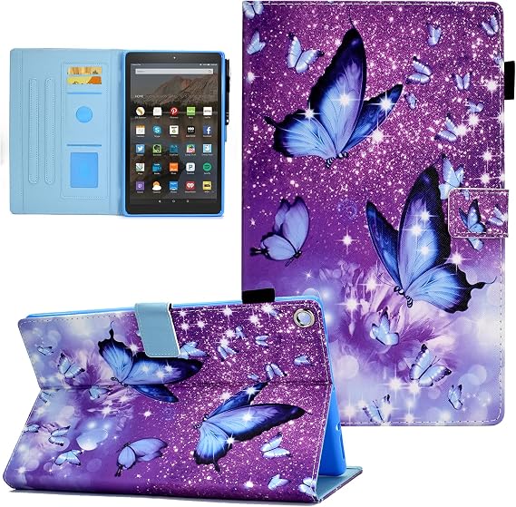 Case for Amazon Fire HD 10 Tablet (9th Generation 2019, 7th Generation 2017), PU Leather Stand Cover Protective Case with Auto Wake/Sleep for 10.1 inch Fire 10 Tablet Case,Beautiful Butterfly