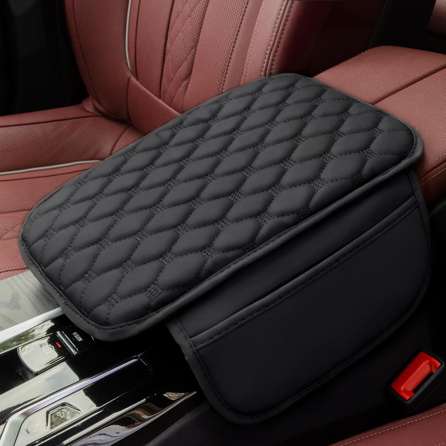 Einesin Universal Center Console Cover, with Leather Side Pockets for Car, Middle Console Cover Lid for Truck | Auto | SUV, Interior Accessories Prevent Scratching (Black, S)