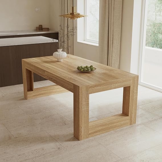 FUFU&GAGA Large Farmhouse Dining Table for 6-8 People, 78.7 Rectangular Wood Dinner Table for Kitchen Dining Room Conference Room, Natural Oak, 78.7W x 39.4D x 29.5H