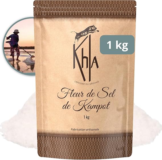 Khla - Kampot Fleur de Sel 1kg - 100% Natural Sea Salt - Kitchen Spice Ingredient - Direct from Producer - Gourmet Salt Celtic - Origin Cambodia