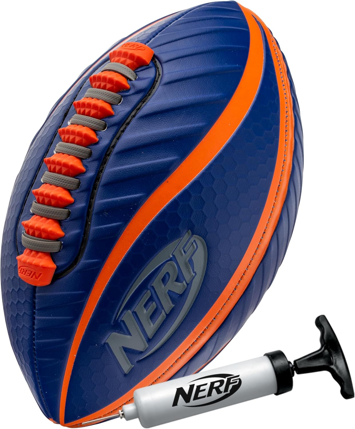 Nerf Spiral Grip Footballs - Patented Spacelace for Ultimate Spirals - Machine Stitched Construction - Pump Included - Junior or Mini - BlueOrange or GreenBlack
