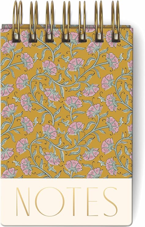DesignWorks Ink Twin Wire Chunky Pocket Notepad 4" x 6" To Do List Notepad & Daily Planner with Perpetual Headers - Top Spiral Binding & Hardcover, 192 Lined Sheets Vintage Floral