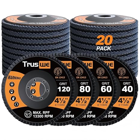 20 Pack Flap Discs 4 1/2 for Angle Grinder 40/60/80/120 Grit, Zirconia Type 29 Bevel Discs, 7/8 Inch Arbor Sanding Discs, Angle Grinder Attachments