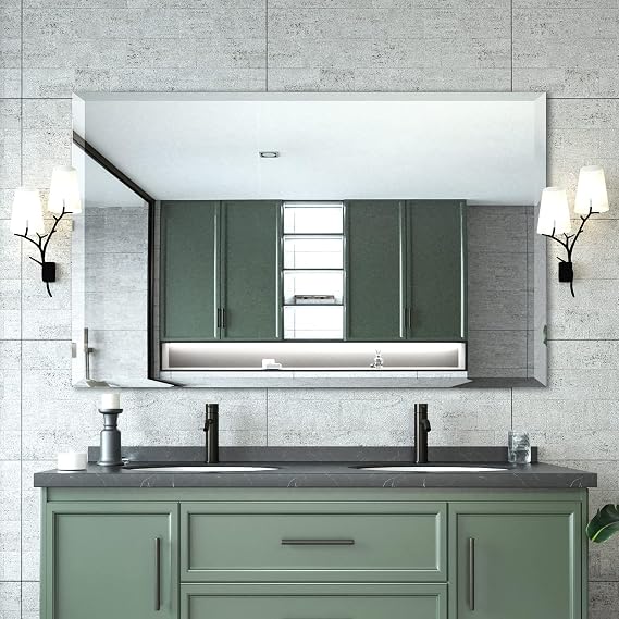 Mirrorons Beveled Mirror 48x30 Frameless Bathroom Wall Mirror Shatterproof