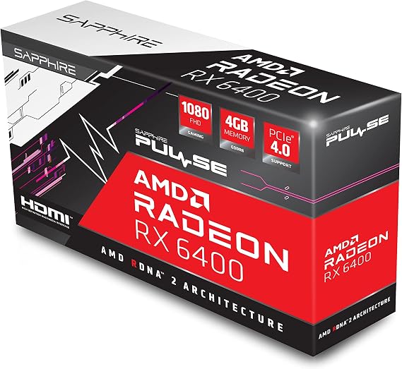 Sapphire Pulse AMD Radeon RX 6400 Graphics Card GDDR6 1080 FHD 4GB PCIE 4.0 HDMI Video Card
