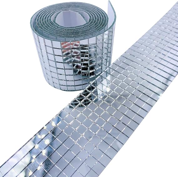 Adhesive Mini Square Mirror Mosaic Tiles Roll Mirror Sticker for DIY Mosaic Making Crafts Supplies (4 cm x 100 cm)