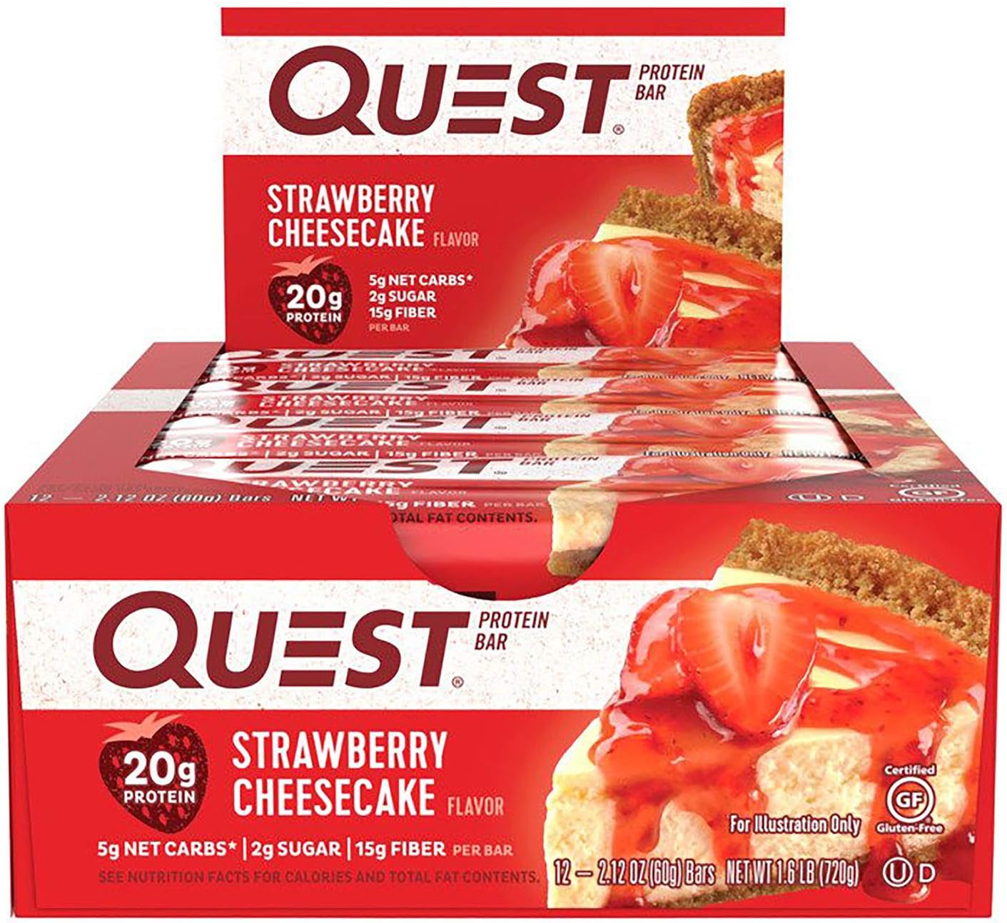 Quest Nutrition Bars, 60 g, Strawberry Cheesecake, Pack of 12 ( Packaging may varry)