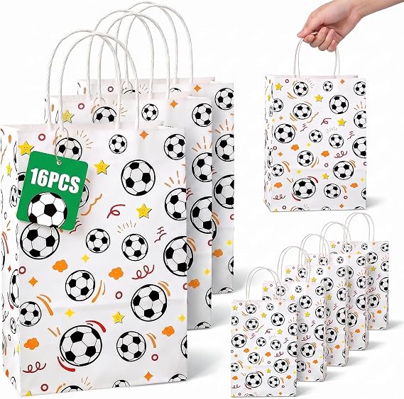 VGOODALL Soccer Goodie Bags with Handles, 16 Pack 5.5 X 2.8 X 8 inch
