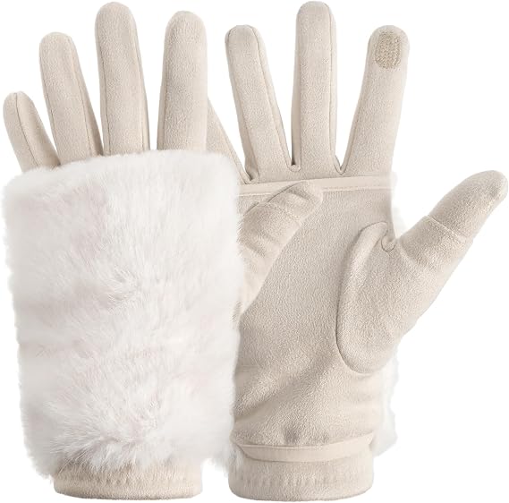Women's Winter Touchscreen Gloves 3-in-1 Convertible - Plush Lining Gloves for Driving, Texting, Outdoor