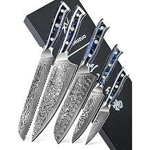 Chef Cooking Knives Set- Kitchen Knife Set of 5 Piece - Ultra-Sharp VG10 Damascus Steel & Resin Handle - Xuan Series (Starry Black)