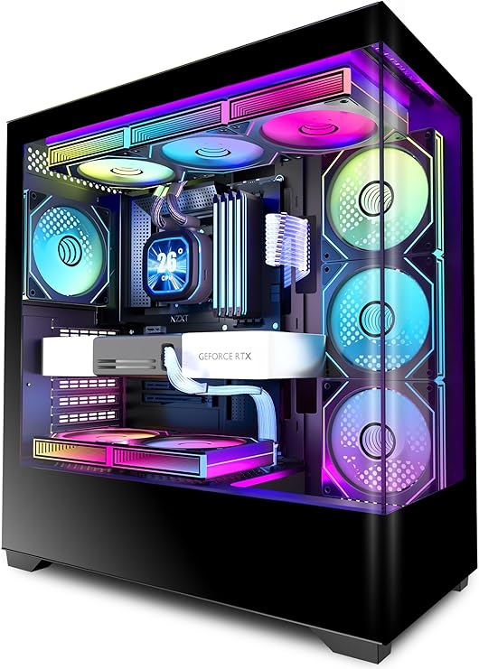 KEDIERS ATX Mid-Tower PC Case, 7x120mm Infinity Mirror ARGB PWM Fans Pre-Installed,Tempered Glass Panel,High-Performance Airflow,Black Desktop Gaming Computer Case