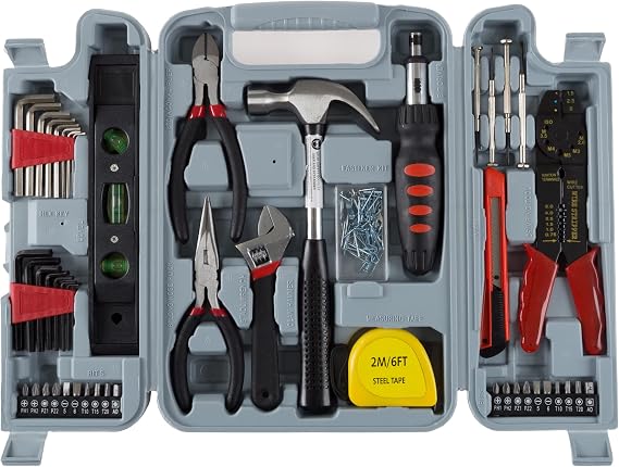 Stalwart Tool Set with Hammer, Wrenches, Drivers, Pliers, 130-Piece, Gray | Hand Tool Kit for DIY Repairs and Home Improvement Projects - Great Housewarming Gift for New Homeowners