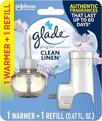 Glade PlugIns Refills Air Freshener Starter Kit, Clean Linen, Scented and Essential Oils for Home and Bathroom, 0.67 Fl Oz, 1 Warmer  1 Refill