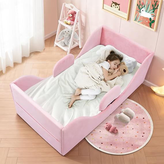 Toddler Bed with Safety Rails, Crib Size Montessori