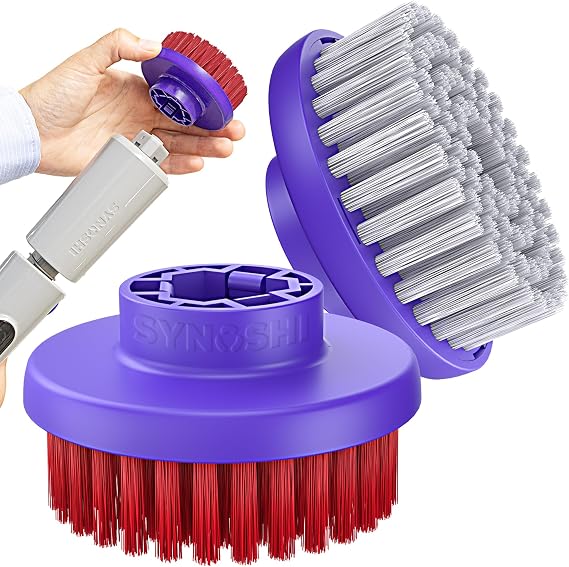 Synoshi PRO Round Brush Set (2 Units) for Electric Spin Scrubber Brush for Bathroom, Shower, Floor and Tiles. Electric Spin Scrubber Heads for Cleaning | Cleans curved and flat surfaces. Removes dirt, lime and grease. Dishwasher safe.