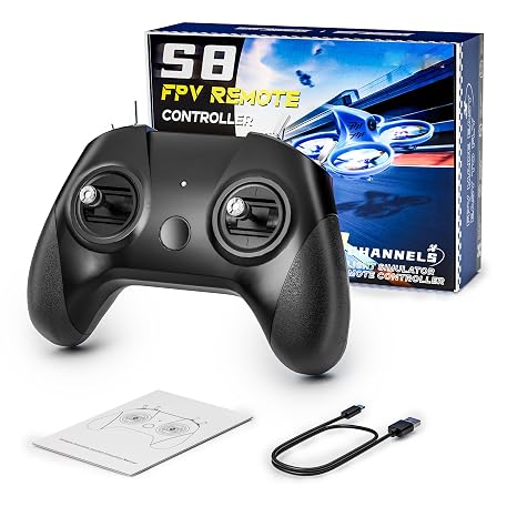 FLYDrone S8 FPV Flight Simulator Controller -Anti-Slip PU Handle, 8CH Metal Joystick, Ergonomic Design for DRL/Uncrashed/Liftoff/DCL Beginner Pilots (Mode 2, Black)