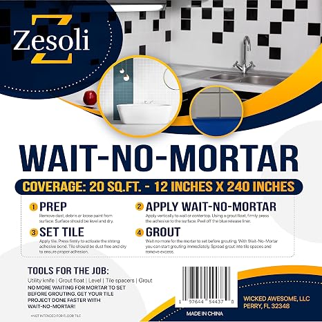 Wait-No-Mortar 20 Sq. Ft. Clear Double-Sided Synthetic Rubber Tile Adhesive Mat for Wall Tile Applications