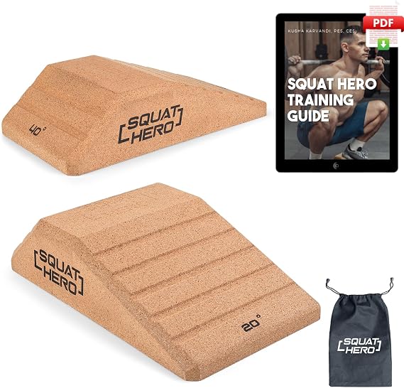 Cork Squat Wedge Block, Pack of 2 | For Knees Over Toes and Weight Lifting, Patent Pending Non-Slip Slant Board for Deadlift, Calf Stretcher
