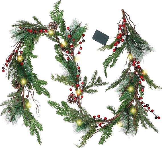winemana 6 FT Pre-lit Artificial Christmas Garland with Lights for Mantle