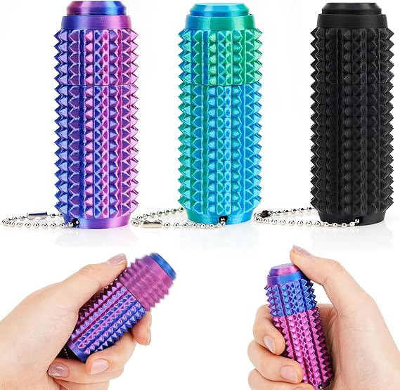 3 Pcs Spiky Grippie Keychain Fidget Toy with Clicker & Spinner | Spiky roller design, Compact & portable, Silent fidget toy for adults stress & focus, Ideal for office & classroom