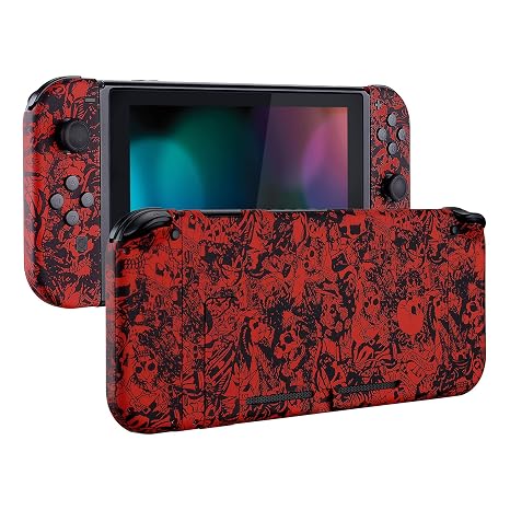 eXtremeRate Soft Touch Grip Back Plate for Nintendo Switch Console, NS Joycon Handheld Controller Housing with Full Set Buttons, DIY Replacement Shell for Nintendo Switch - Demons and Monsters