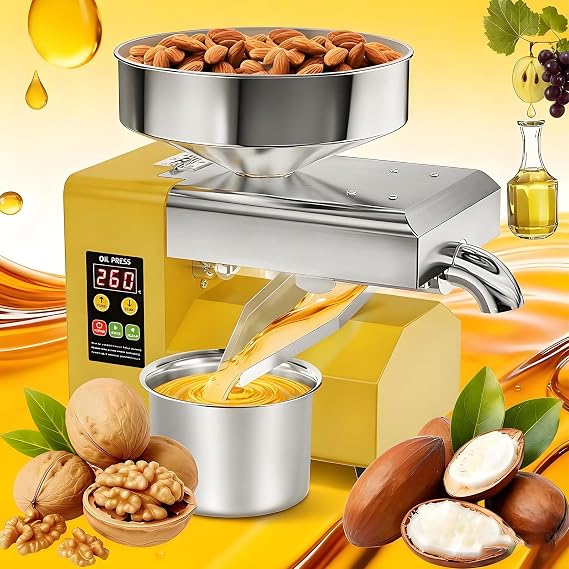 Oil Press Machine,1100w Automatic Oil Making, Electric Oil Extractor for Cold&Hot Pressing, Oil Maker with Intelligent Temperature Controller(32-572°F),5-9kg/H,Seeds Nuts Oil Expeller A