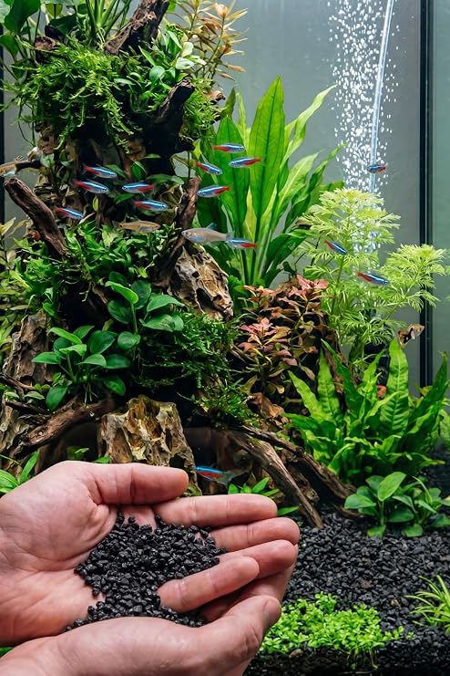 Barış Bazalt Doğaltaşları 10 KG Siyah Bazalt Akvaryum Kumu – Bitkili ve Tatlı Su Akvaryumları İçin Dekoratif Taban Kumu