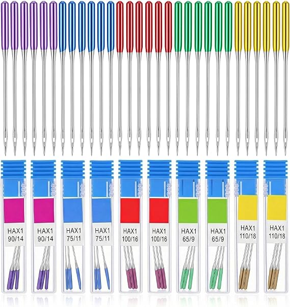 60 PCS Universal Sewing Machine Needles - 5 Color-Coded Sizes(65/9 75/11 90/14 100/16 110/18) Regular Point, Compatible with Singer, Brother, Janome & Most Home Machines, for All Fabrics