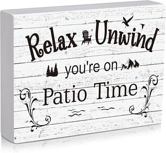 Yerliker Outdoor Patio Decor Outdoor Table Decorations and Accessories for Shelf 6 x 8" Wood Patio Sign Table Decor Wall Art Signs for Back Porch Balcony Farmhouse Backyard Welcome Hanging(White)