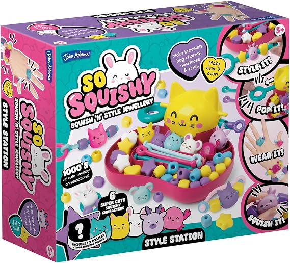 John Adams So Squishy Style Station | Arts &amp; Crafts Squishy Fashion Jewellery Making Kit | Make Cute Fidget Rings, Bracelets, Necklaces &amp; Bag Charms | Great Gift Idea for Birthday &amp; Christmas | Age 5+