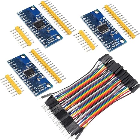 3pcs CD74HC4067 CMOS 16 Channel Digital Analog Multiplexer Breakout Module 1 Channel ADC Collect 16CH Multichannel Analog Signal High-Speed Precise Switch Module with Cable (+, with Pin)