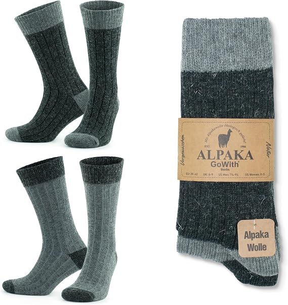 GoWith 2-in-4 Alpaca Wool Thermal Wash Soft Natural Ribbed Pattern Women and Men Socks 3096 For Winter Shoes Boots